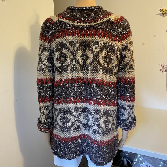 Free People Fair Isle Chunky Knit Boxy Oversized Sweater SP Wool Blend OldMoney - Picture 8 of 8